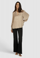 Stand-up collar blouse with partial pleating