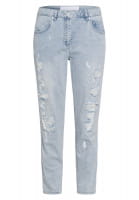 Cropped jeans made from light denim quality and decorative tape