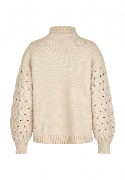 Turtleneck sweater with knitted pattern on sleeve