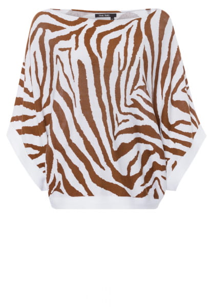 Poncho sweater with tiger pattern