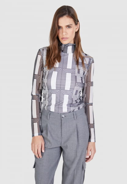 Mesh shirt with art deco print