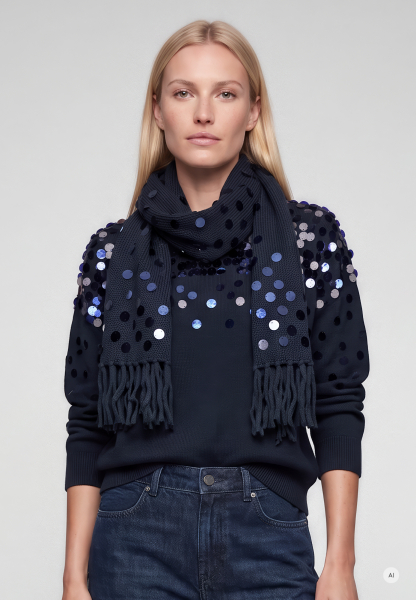 Knit scarf with sequin embroidery