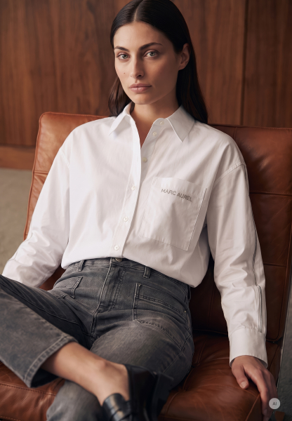 Oversized poplin shirt with decorative ribbon