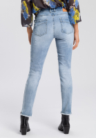 5-pocket jeans with fringed hem and destroys