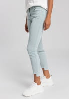 Cropped jeans with mesh tape and metallic print