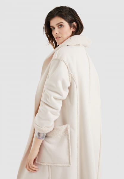 Vegan fur coat with shawl collar