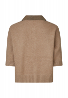 Sweater with faux leather collar