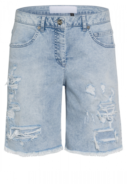 Jean shorts made from lightweight denim and destroyed elements