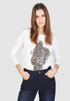 Long-sleeved shirt with leopard print on the front