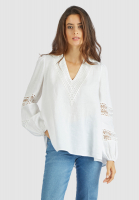 Leinenbluse mit Spitzenbesatz