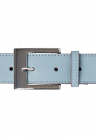 Smooth leather belt with rectangular clasp and decorative stitching