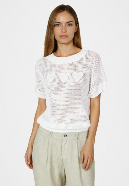 Mesh sweater with heart intarsia