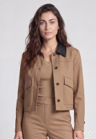 Cropped Jacke mit Faux Leather Umlegekragen