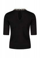 Sweater with rhinestone neckline