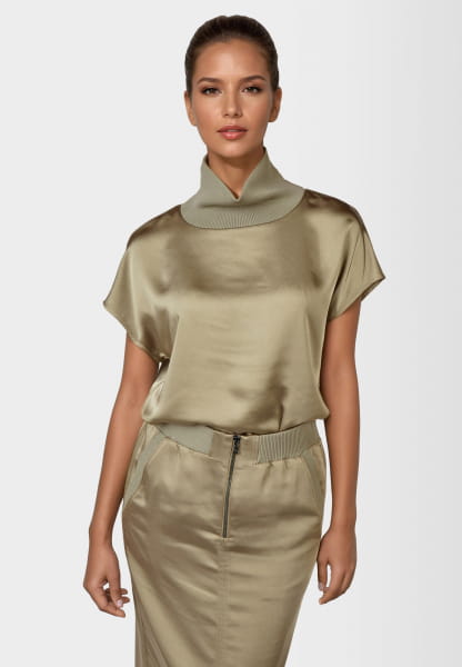 Satin-Top mit Strickbündchen