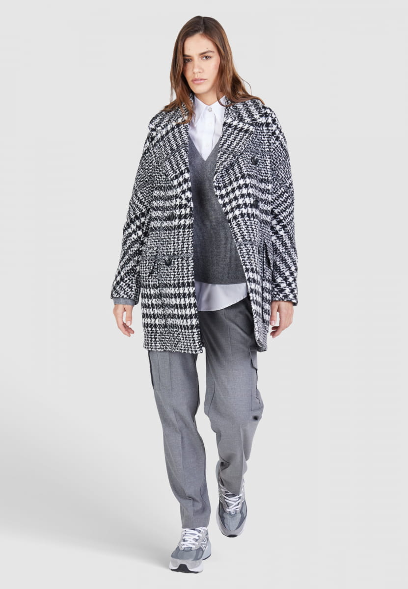 Bouclé coat with knitted details - beige | Comma