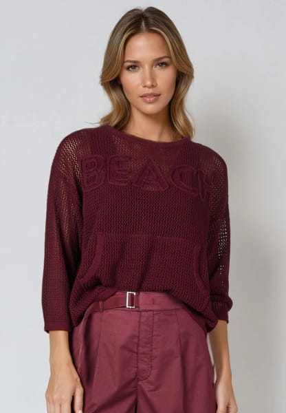 Mesh sweater with intarsia