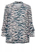 Blouse with ruffle sleeves and animal print