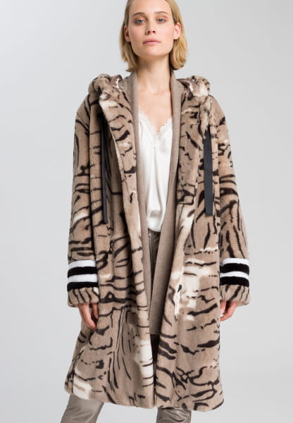 Faux fur coat with abstract animal print