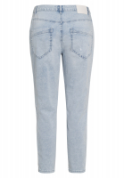 Cropped jeans made from light denim quality and decorative tape
