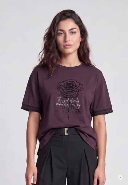 Cotton shirt with velvet rose appliqués