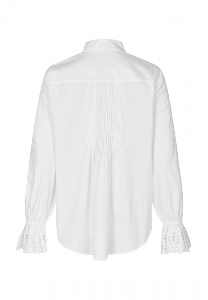 Shirt blouse with placed perforated embroidery