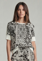 Rundhals Bluse mit Patchwork-Print
