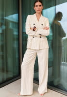 Pleated pants with striped pattern