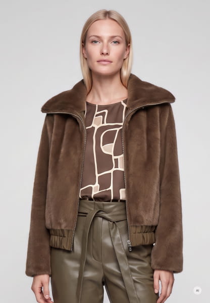 Faux fur jacket with nylon details
