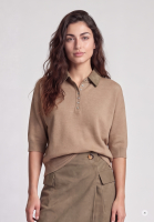 Sweater with faux leather collar