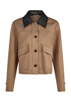 Cropped Jacke mit Faux Leather Umlegekragen