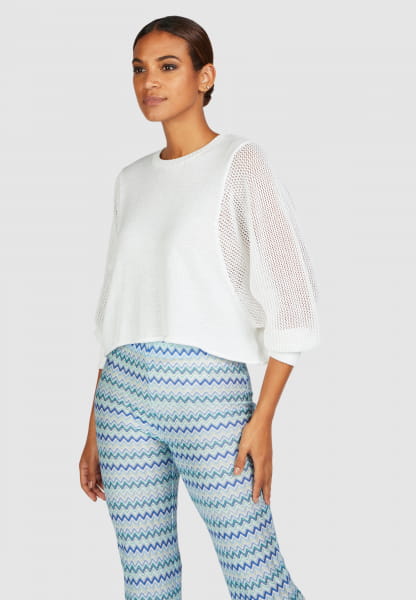Batwing sweater with mesh sleeves