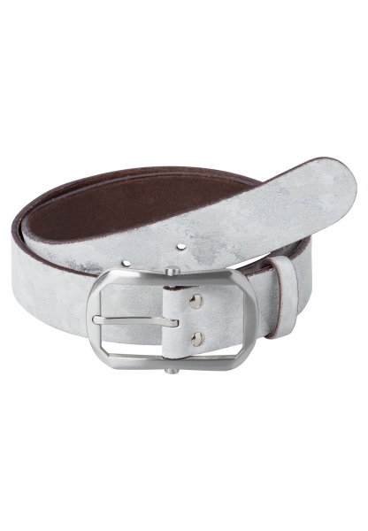 Metallic belt with statement clasp and decorative rivets