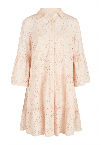 Shirt blouse dress in perforated embroidery