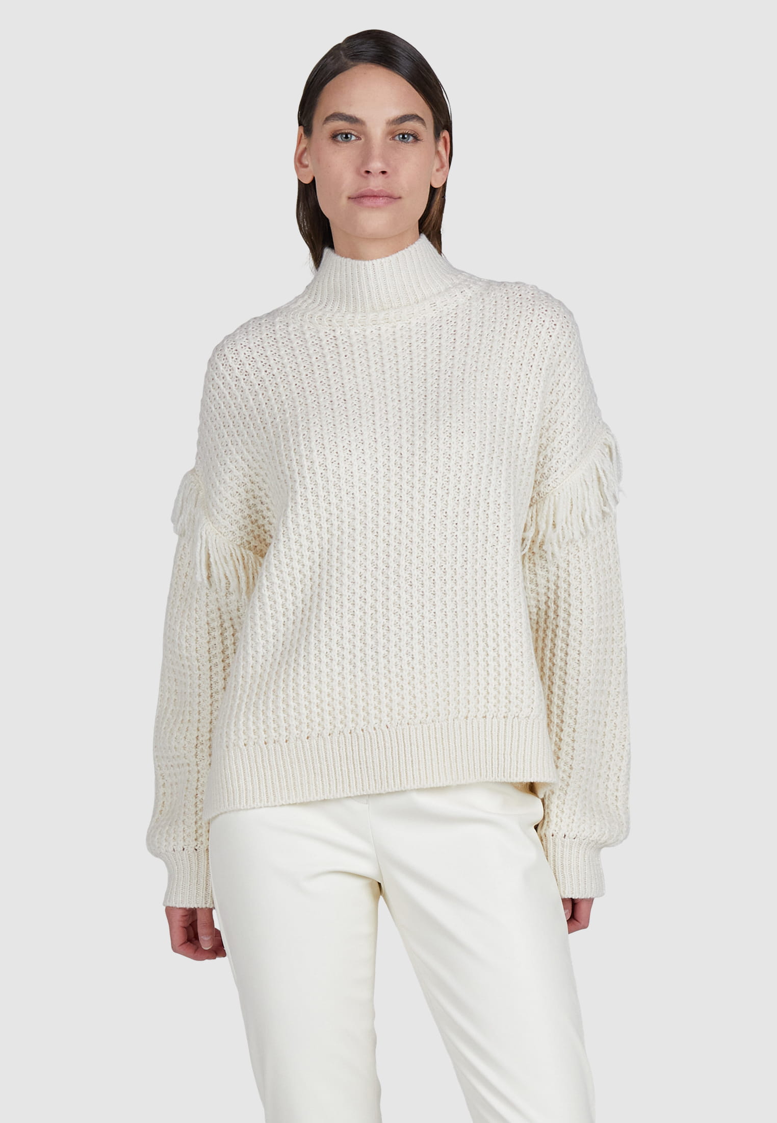 MARC AUREL Rippen-Pullover mit Fransendetails