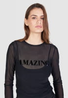 Mesh shirt with sequin embroidery