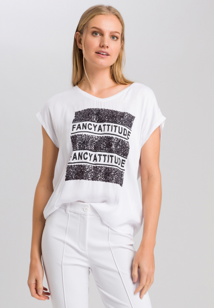 T-Shirt mit Pailletten-Schrift-Applikation