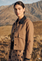 Cropped Jacke mit Faux Leather Umlegekragen