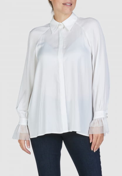 Satin blouse with tulle cuffs