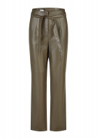 Faux leather pants with a tie belt