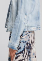 Denim jacket made from recycled demin with destroys