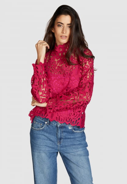 Lace blouse with stand up collar