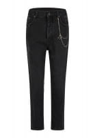 Black denim cropped mom jeans with jewellery chain