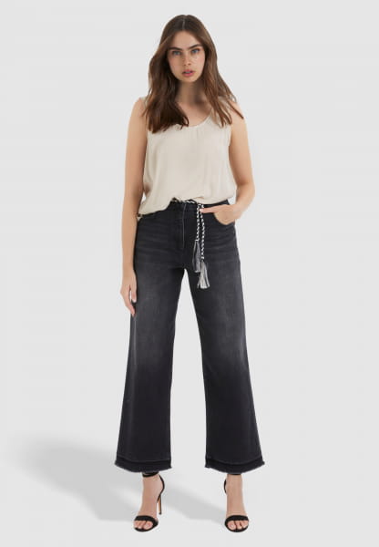 Black denim with detachable drawstring