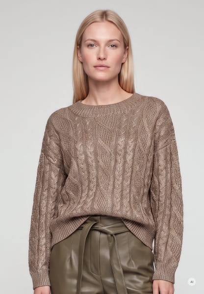 Cable-knit sweater with foil coating