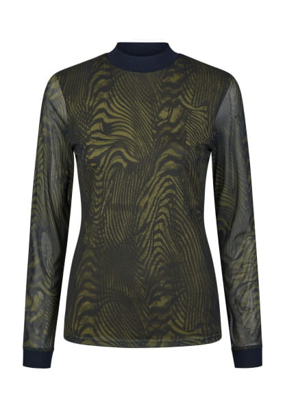 Mesh shirt with abstract line print