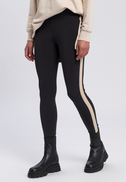 Leggings with side stripes and glossy print