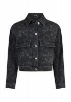 Black Denim Jeansjacke mit Rosenprint