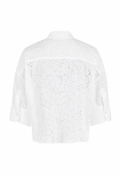 Shirt blouse with perforated embroidery