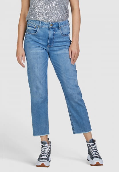 Cropped fit trousers in blue denim